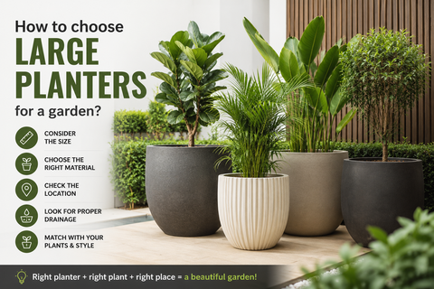 "How to choose large planters for a garden?"