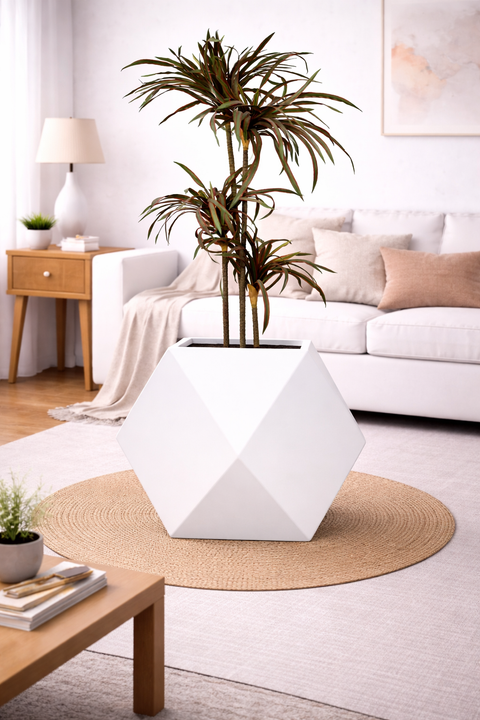 Diamond Fiberglass Planter - White 🌿