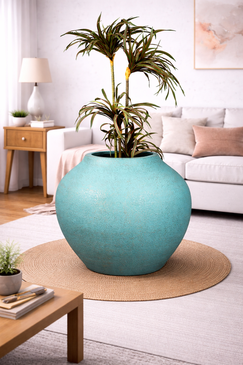 Mallow Fiberglass Planter - Blue Patina 🌿