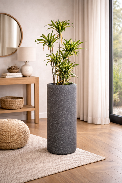 Daisy Fiberglass Round Planter - Rustic Granite🌸