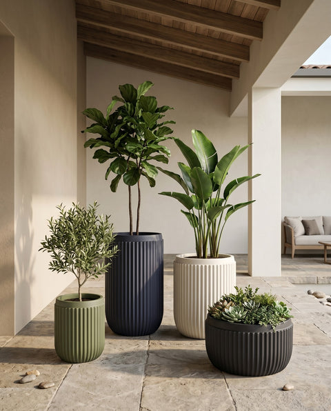 Orchid Fiberglass Planter - Beige Cluster🌿
