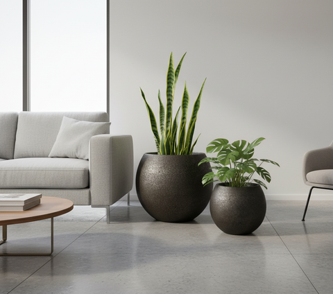 Ball Fiberglass Planter - Rustic⚪